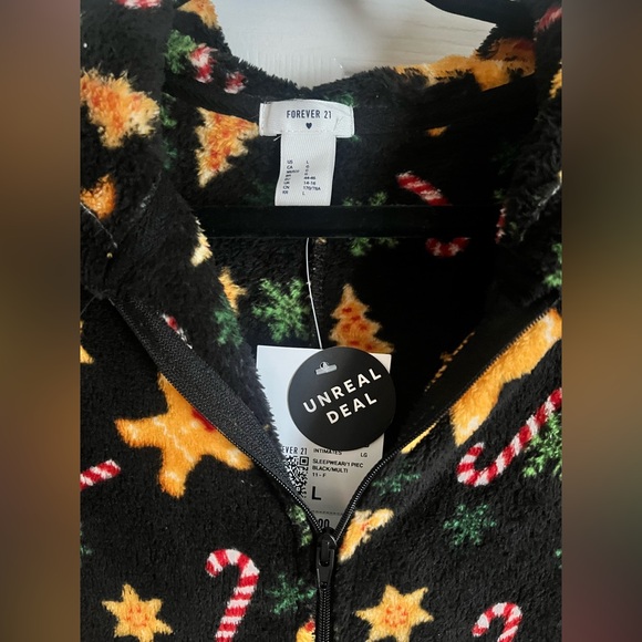 Forever 21 Black Holiday Onesie with Gingerbread and Candy Cane Print - Picture 6 of 10
